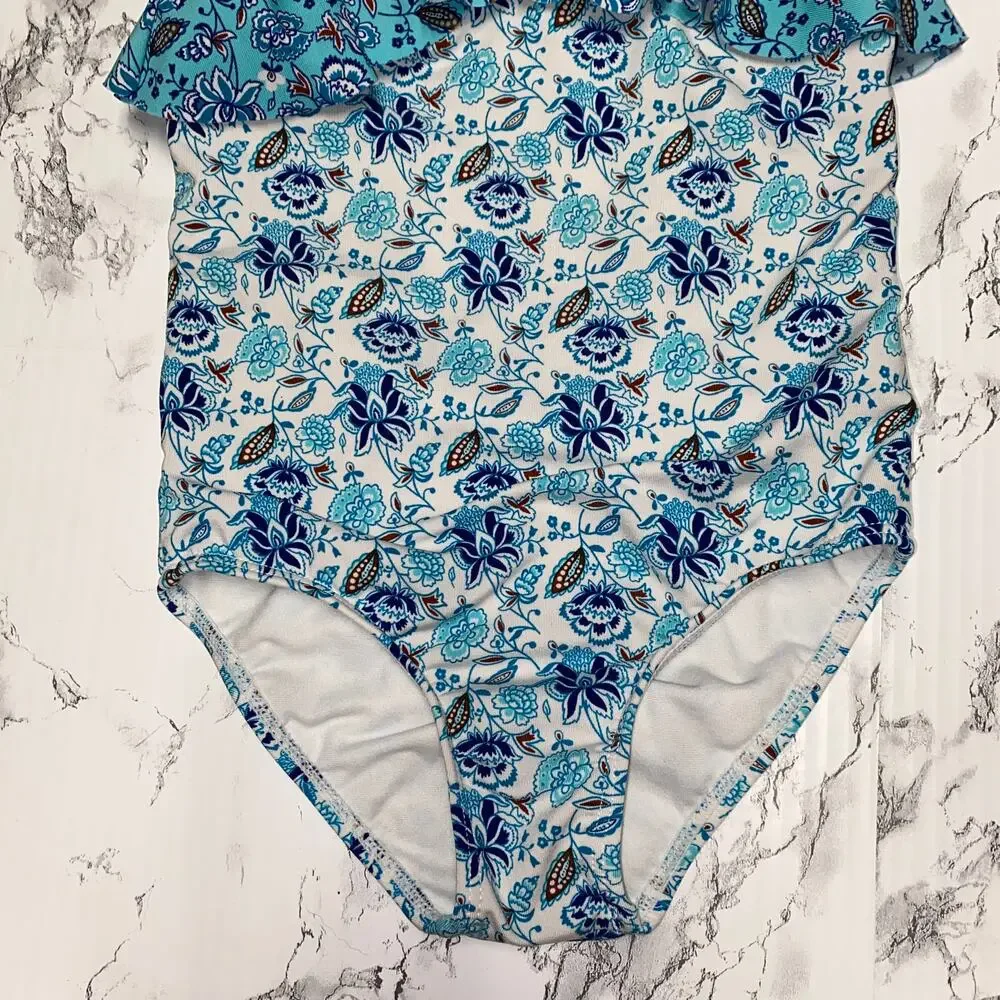 Janie and Jack Blue Radiance Floral Paisley Recycled Halter Swimsuit Girl Size 4